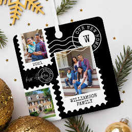 First Christmas New Home Fun Postage Stamp Photos  Metal Ornament