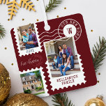First Christmas New Home Fun Postage Stamp Photos  Metal Ornament<br><div class="desc">Fun and memorable "First Christmas in Our New Home" keepsake metal ornament. Design features our fun postage stamps photo collage design. Collage with 3 photos to display your special photos of your family and new home. Customizable text with family signature, year, address, and monogram. This ornament would make a great...</div>