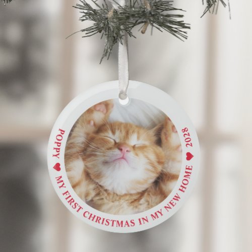 First Christmas New Home Kitten Cat Photo Glass Ornament