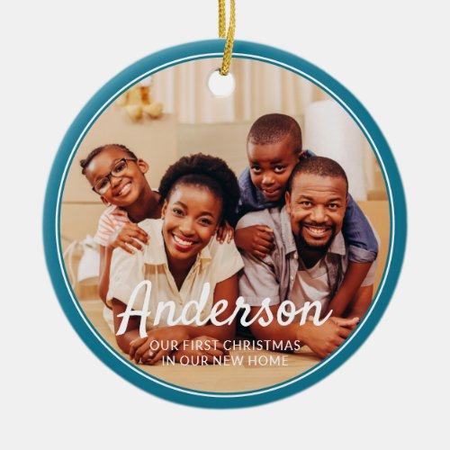 First Christmas New Home Modern Family Photo Ceramic Ornament