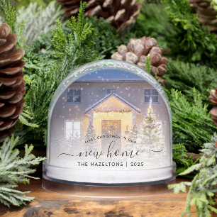First Christmas New Home Photo Black Script 2025 Snow Globe