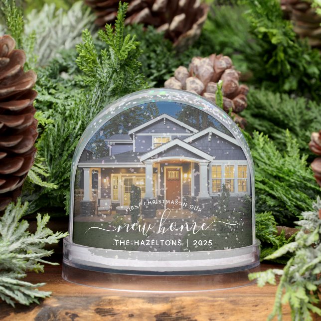 First Christmas New Home Photo White Script 2025 Snow Globe (Winter)