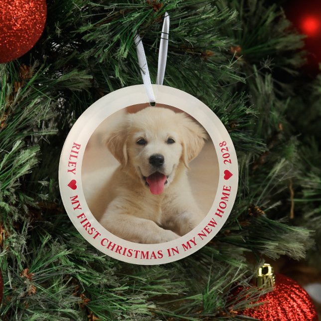 First Christmas New Home Puppy Dog Photo Glass Ornament (Creator Uploaded)