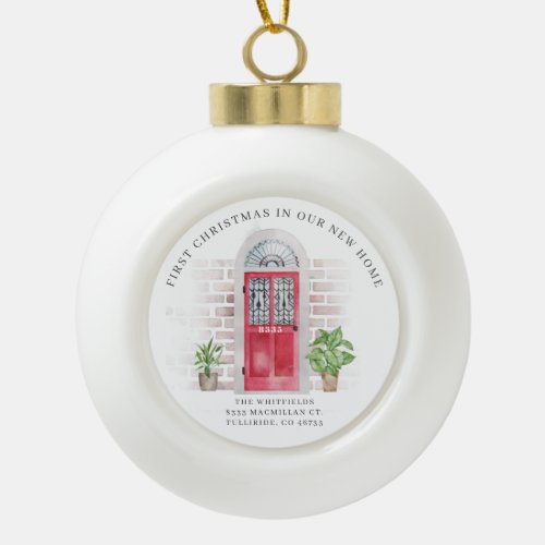First Christmas New Home Red Door Chic Plants Boho Ceramic Ball Christmas Ornament