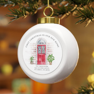 First Christmas New Home Red Door Chic Plants Boho Ceramic Ball Christmas Ornament