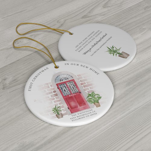 First Christmas New Home Red Door Chic Plants Boho Ceramic Ornament