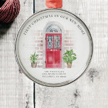 First Christmas New Home Red Door Chic Plants Boho Metal Ornament<br><div class="desc">We've moved watercolor red door moving home announcement ornament to inform your family and friends about your new home. This ornament features a watercolor red front door, red brick walls, two house plants on each side of the door, and the house number on the door. Add your new address details...</div>
