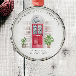 First Christmas New Home Red Door Chic Plants Boho Metal Ornament