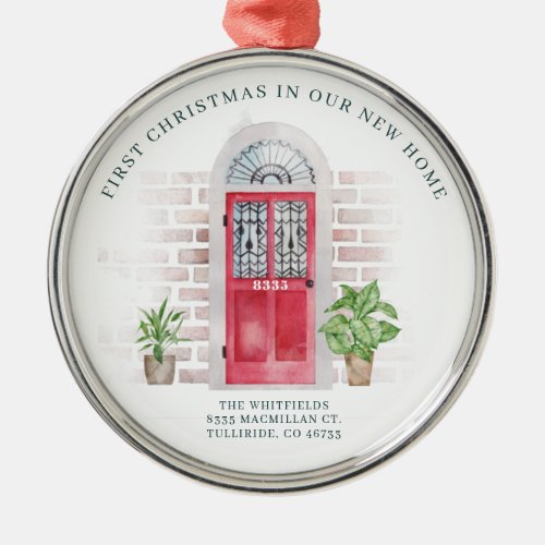 First Christmas New Home Red Door Holiday Moving Metal Ornament