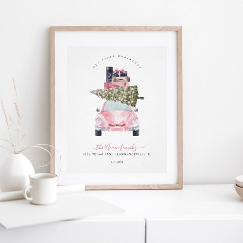 First Christmas New Home Retro Pink Card Keepsake Poster