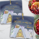 First Christmas New Home Rooftop Santa Footprints Ceramic Ornament<br><div class="desc">First Christmas in new home holiday ornament - which you can edit for single, couples and families and personalize with the year and your new address. Fun design with cozy house rooftop against the midnight sky with santa footprints in the snow and some gifts ready to come down the chimney....</div>
