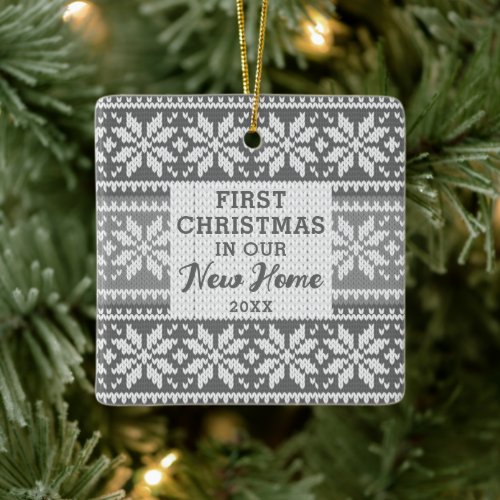 First Christmas New Home Snowflake Faux Sweater Ceramic Ornament