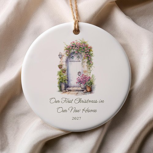 First Christmas New Home Watercolor Door Ceramic Ornament