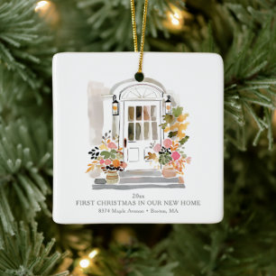 First Christmas New Home Watercolor Floral Door Ceramic Ornament