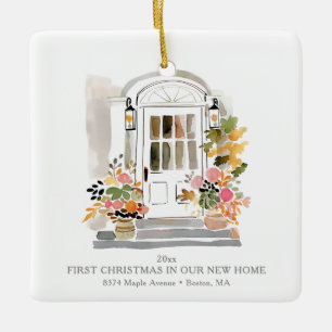 First Christmas New Home Watercolor Floral Door Ceramic Ornament