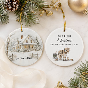 First Christmas New Home Winter Horse Photo Ceramic Ornament