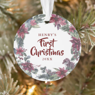 First Christmas New Pet Dog Cat Photo Floral Ornament