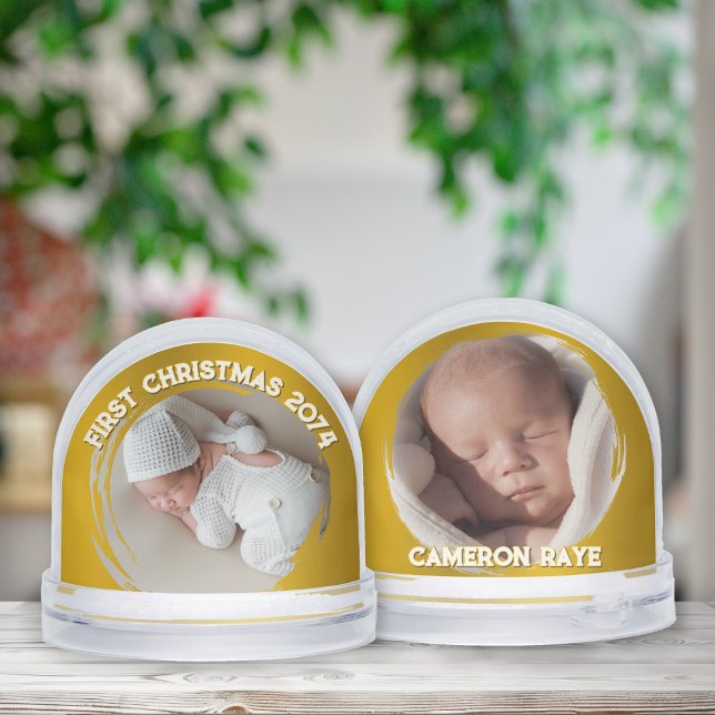 First Christmas Newborn Baby Gold Snow Globe (Creator Uploaded)