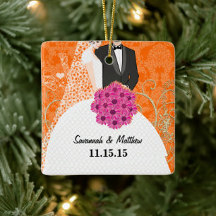 First Christmas Newlywed Bride Groom Christmas Ceramic Ornament
