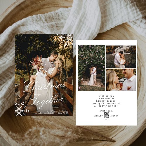 First Christmas newlyweds 4 photo snowflakes  Holiday Card