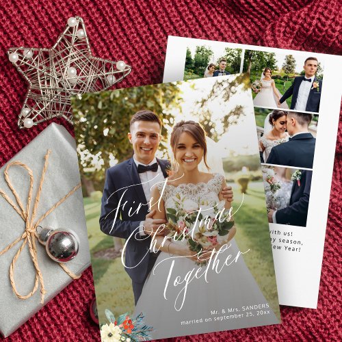 First Christmas newlyweds multi photo wedding Holiday Card