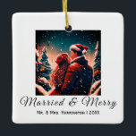 First Christmas Newlyweds romantic couple Ornament<br><div class="desc">An original way to remember your first Christmas as a married couple. Our modern ornament contains Christmas,  romantic design which you can customize. Makes a great gift and a lasting memory. Click the edit button to customize this design with your photos and details.</div>
