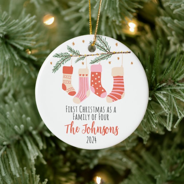 First Christmas of Four Custom Family Ceramic Orna Ornament (Tree)