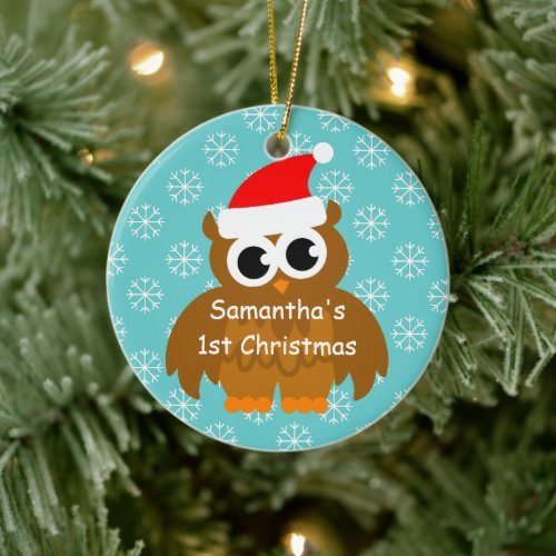 First Christmas ornament with baby santa owl