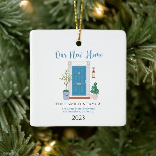 First Christmas Our New Home Watercolor Front Door Ceramic Ornament