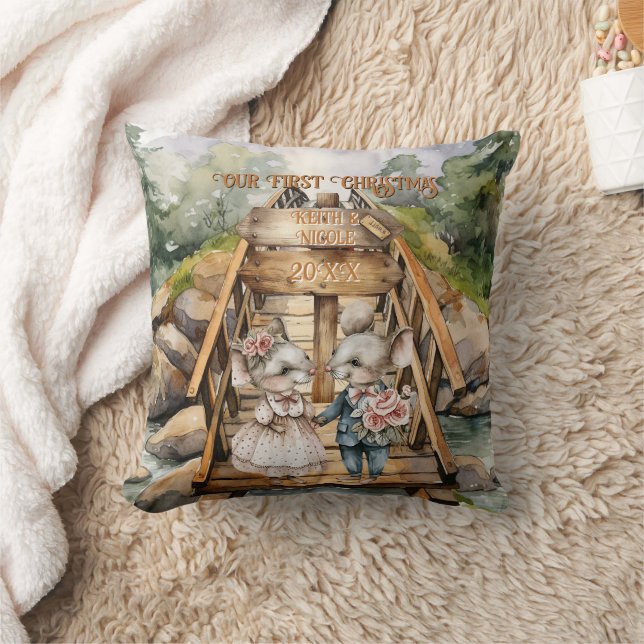 First Christmas Outdoorsy Couple Newlywed Throw Pillow (Blanket)