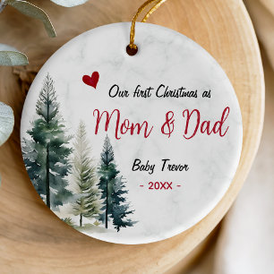 first christmas parents, mom and dad ornament, red ceramic ornament