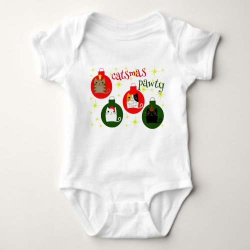 First Christmas Party Cat  Baby Bodysuit