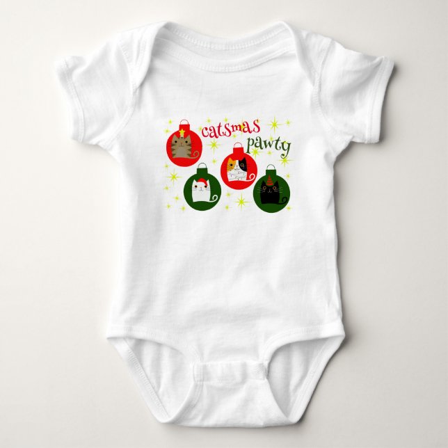 First Christmas Party Cat  Baby Bodysuit (Front)