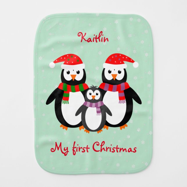 First Christmas penguins your text two-sided Burp Cloth (Front)