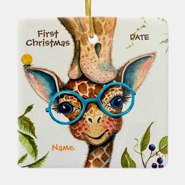 First Christmas Personalized Baby Giraffe Ornament (Front)