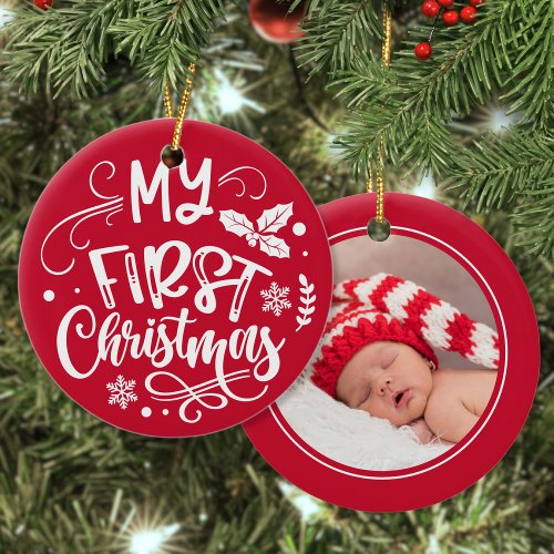 First Christmas Personalized Baby Photo Keepsake Ceramic Ornament