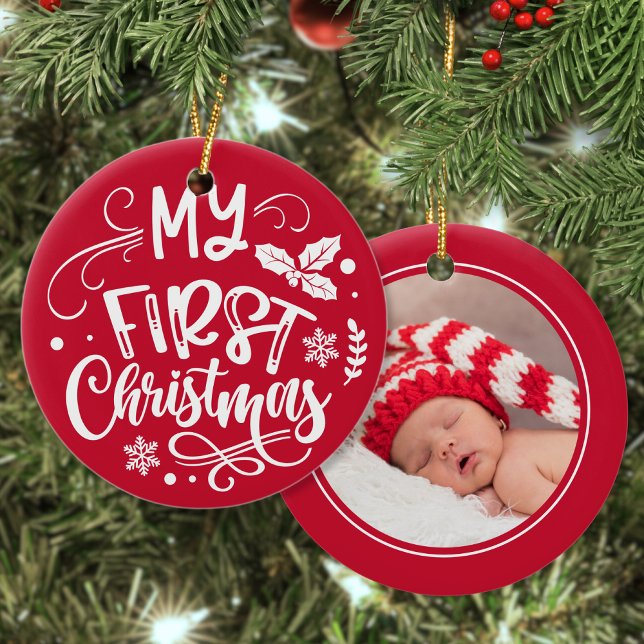 First Christmas Personalized Baby Photo Keepsake Ceramic Ornament (Creator Uploaded)
