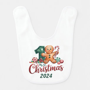First Christmas Personalized Gingerbread Man  Baby Bib