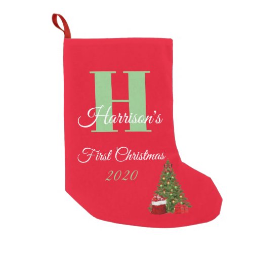 First Christmas Personalized Initial Monogram Small Christmas Stocking