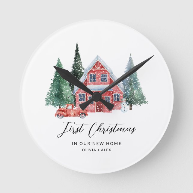 First Christmas Personalized Ornament New Home Gif Round Clock (Front)