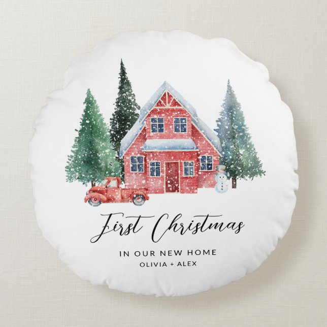 First Christmas Personalized Ornament New Home Gif Round Pillow (Front)