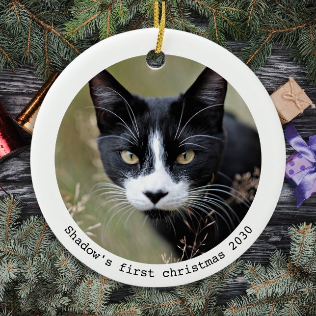 First Christmas Personalized Pet Cat Kitten Photo Ceramic Ornament (Creator Uploaded)