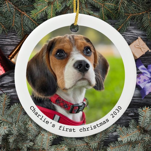 First Christmas Personalized Pet Puppy Dog Photo Ceramic Ornament
