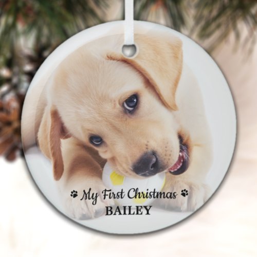 First Christmas Personalized Pet Puppy Photo Dog Glass Ornament