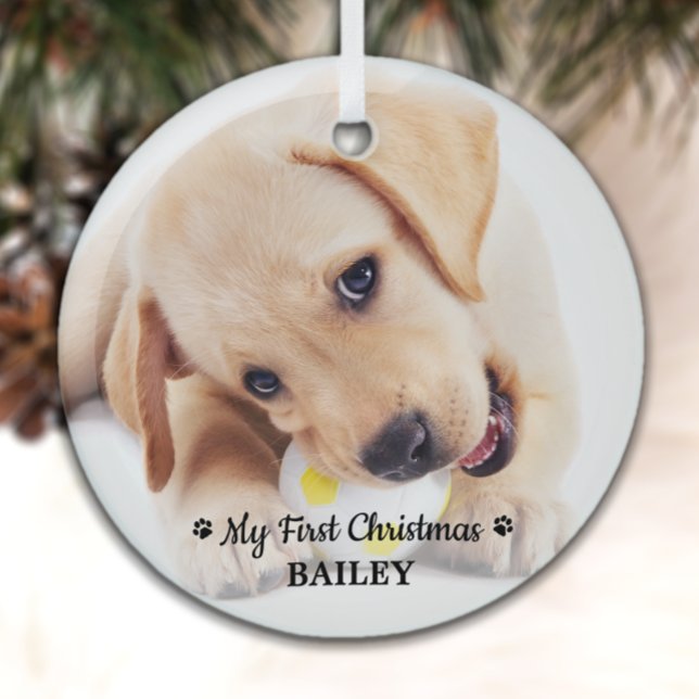 First Christmas Personalized Pet Puppy Photo Dog Glass Ornament (Creator Uploaded)