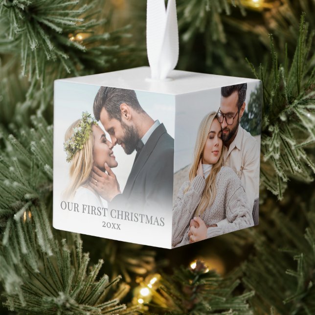 First Christmas Personalized Photo Cube Ornament (Tree)