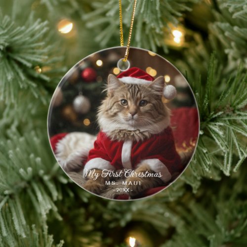 First Christmas Pet Cat Funny Photo Ornament
