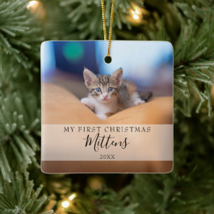 First Christmas Pet Photo Elegant Script Holiday Ceramic Ornament