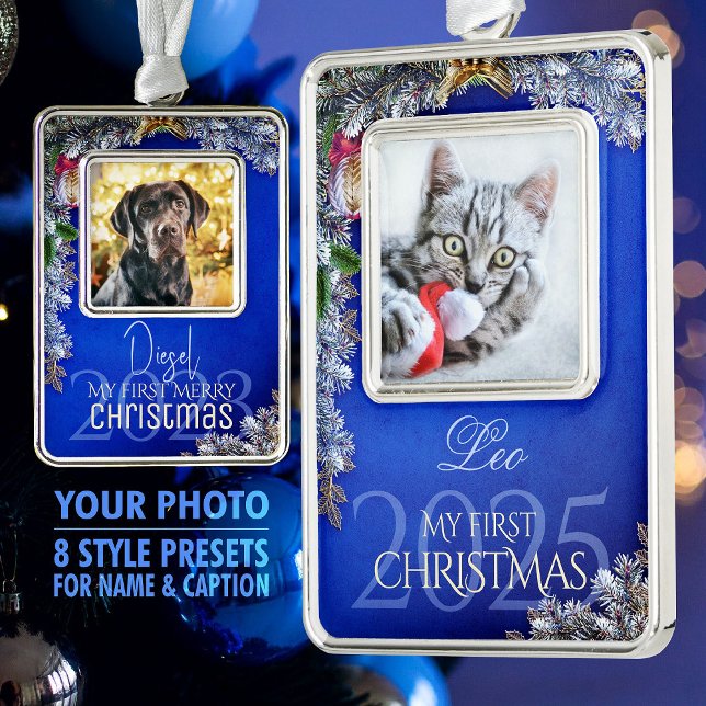 First Christmas Pet Photo Keepsake, Blue Decor - Ornament (Creator Uploaded)