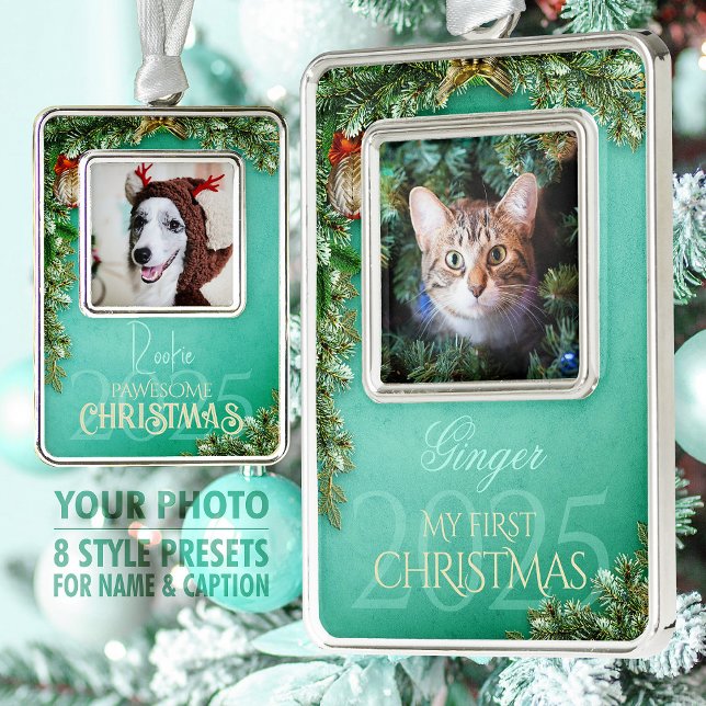 First Christmas Pet Photo Keepsake, Mint Decor - Ornament (Creator Uploaded)